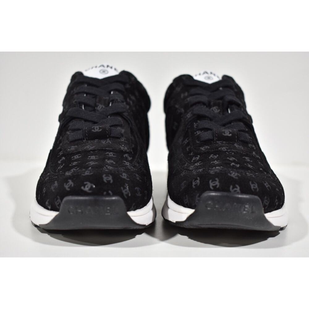 Chanel 22A Black Suede Printed CC Logo White Flat Runner Trainer Sneaker 36 - Picture 5 of 11